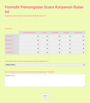 Formulir Pemungutan Suara Karyawan Bulan Ini Form Template