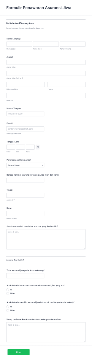 Formulir Penawaran Asuransi Jiwa Form Template