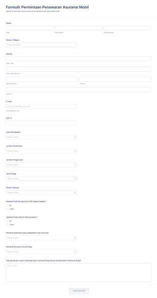 Formulir Penawaran Asuransi Mobil Form Template