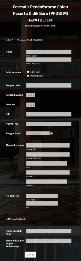 Formulir Pendafataran Calon Peserta Didik Baru (PPDB) MI HAYATUL ILMI Form Template