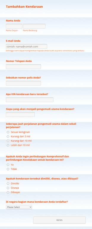 Formulir Pendaftaran Asuransi Mobil