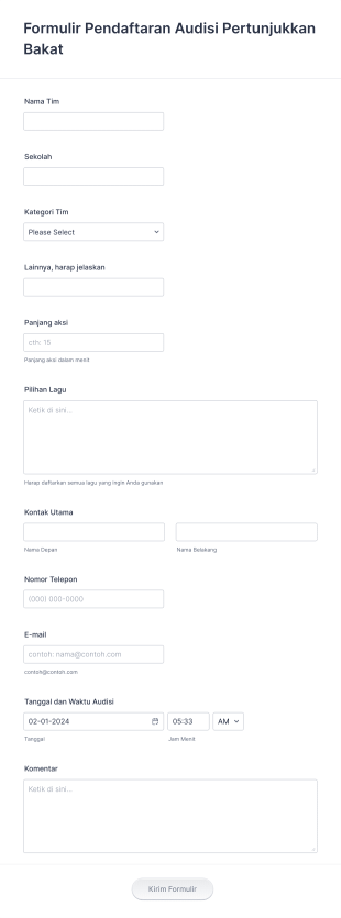 Formulir Pendaftaran Audisi Pertunjukkan Bakat Form Template