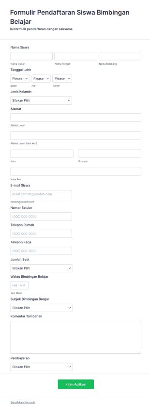 Formulir Pendaftaran Bimbingan Belajar
