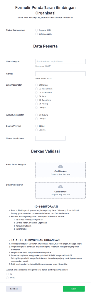 Formulir Pendaftaran Bimbingan Organisasi RAPI