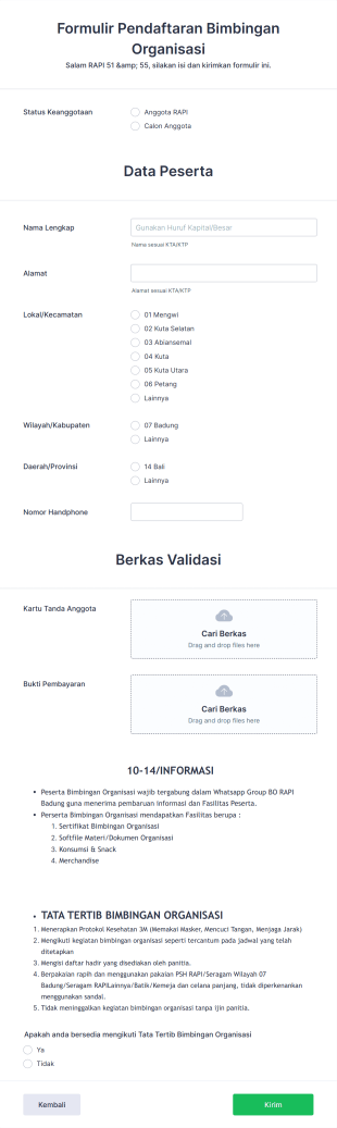 Formulir Pendaftaran Bimbingan Organisasi RAPI