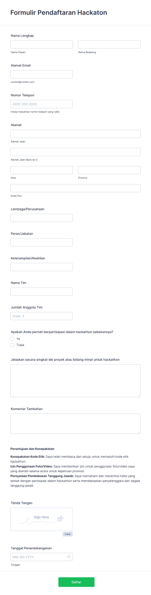 Formulir Pendaftaran Hackathon Form Template
