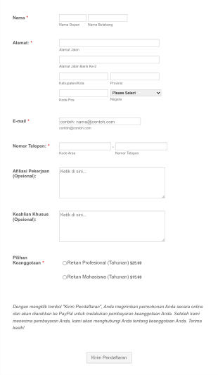 Formulir Pendaftaran Keanggotaan PayPal Form Template