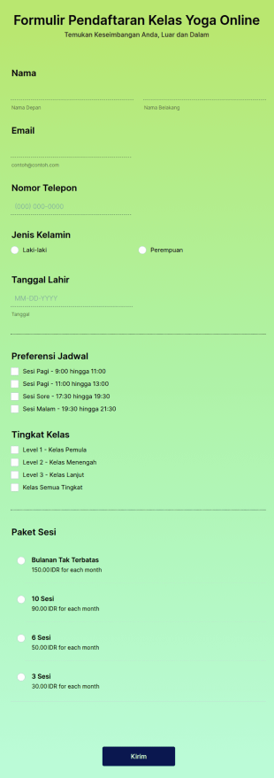Formulir Pendaftaran Kelas Yoga Online