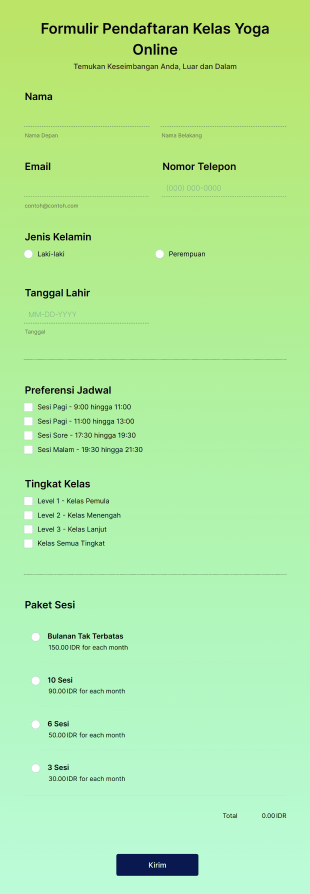 Formulir Pendaftaran Kelas Yoga Online Form Template