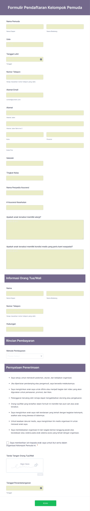Formulir Pendaftaran Kelompok Pemuda Form Template