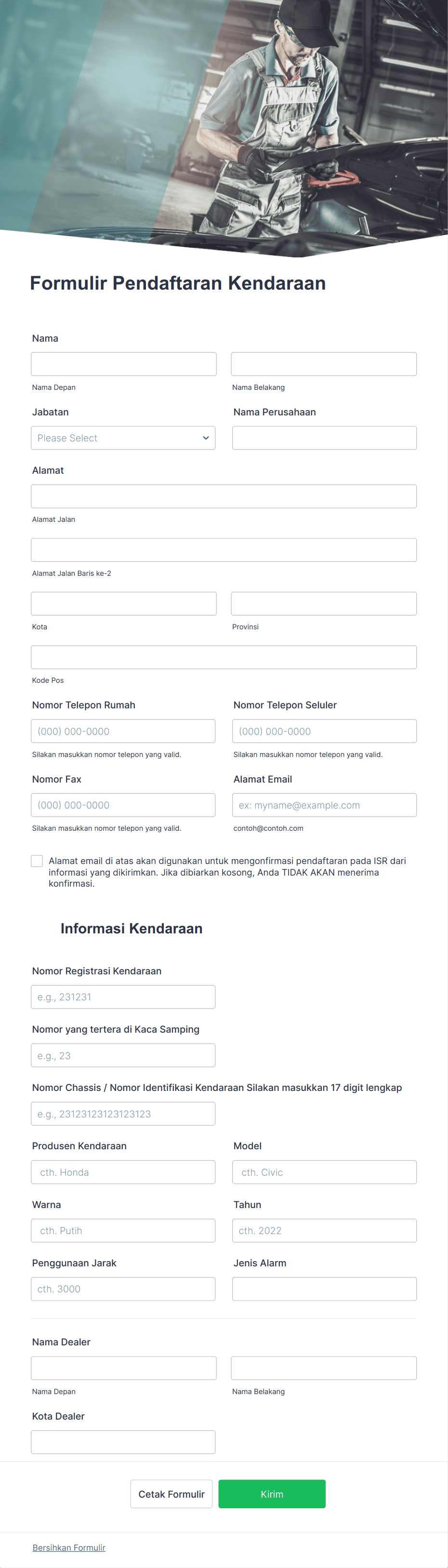 Formulir Pendaftaran Kendaraan Template Formulir | Jotform