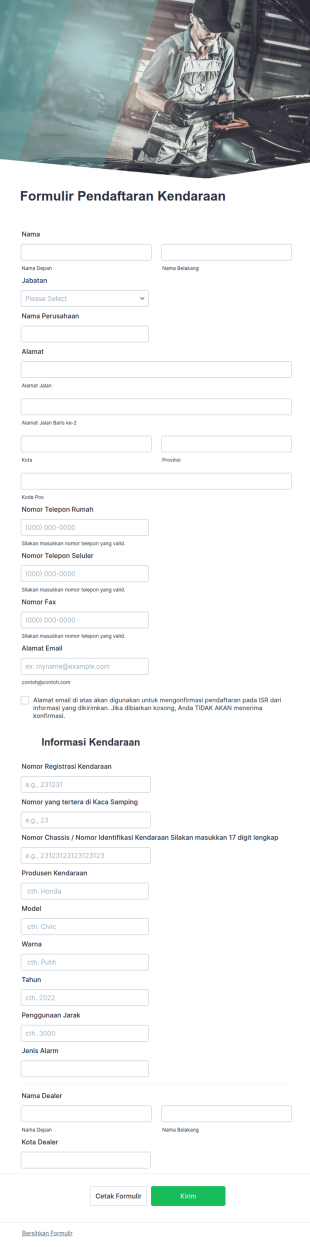 Formulir Pendaftaran Kendaraan