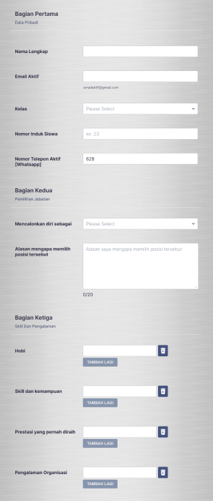 Formulir Pendaftaran Kepengurusan OSIS/MPK Masa Periode 2020/2021 Form Template