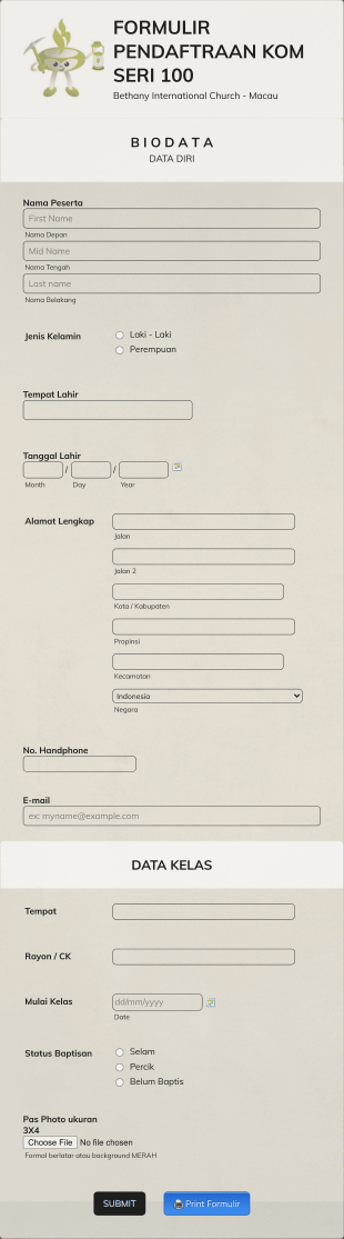 Formulir Pendaftaran KOM Seri 100 Form Template