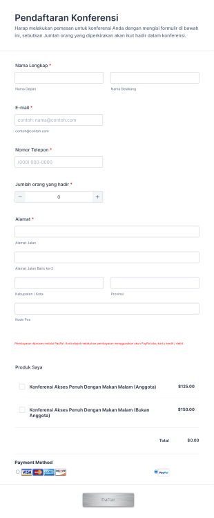 Formulir Pendaftaran Konferensi Dengan Pembayaran Form Template