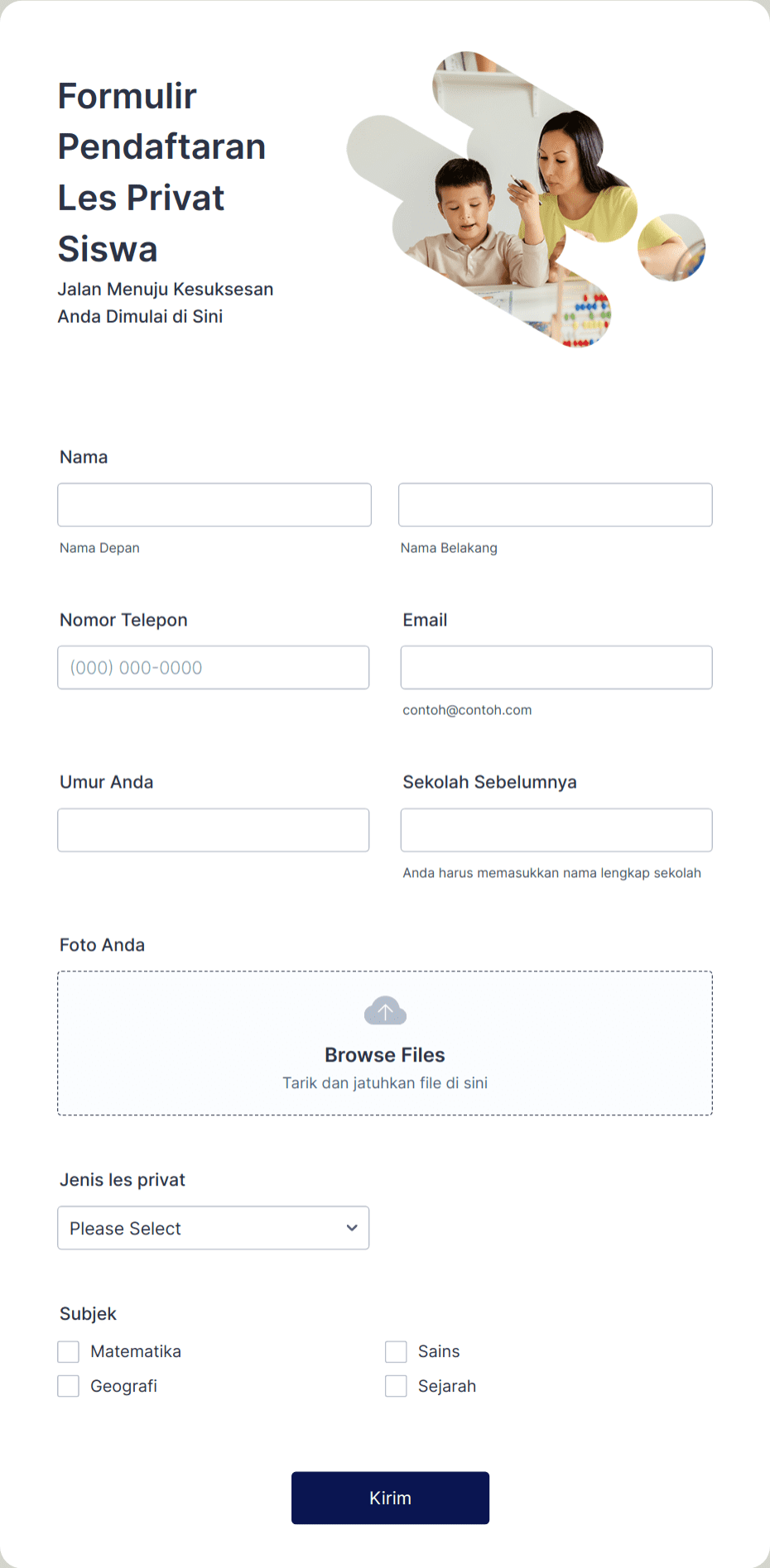 Formulir Pendaftaran Les Privat Siswa Template Formulir | Jotform