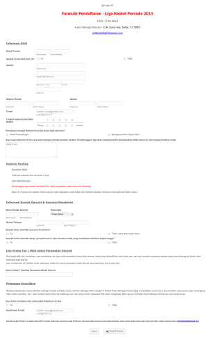 Formulir Pendaftaran Liga Bola Basket Form Template