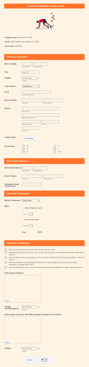 Formulir Pendaftaran Lomba Lari 5K