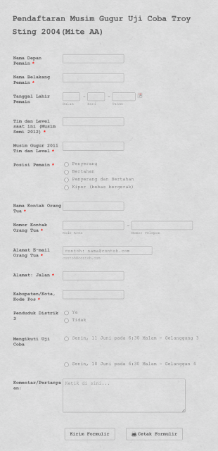 Formulir Pendaftaran Olahraga Form Template