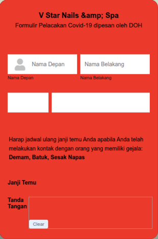Formulir Pendaftaran Pelanggan Saat Covid 19