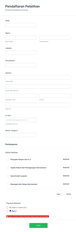 Formulir Pendaftaran Pelatihan Form Template