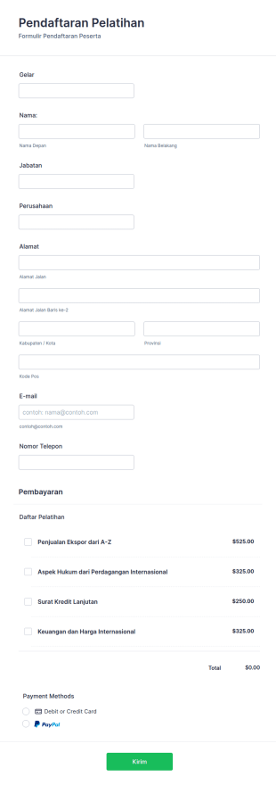 Formulir Pendaftaran Pelatihan