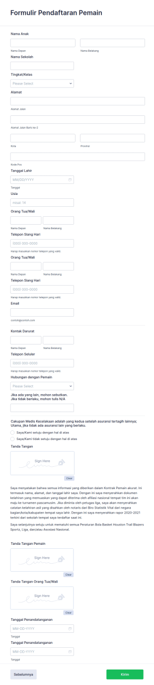 Formulir Pendaftaran Pemain