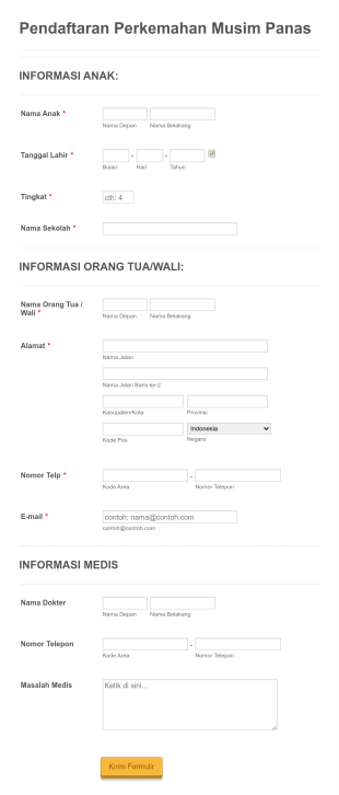 Formulir Pendaftaran Perkemahan Musim Panas