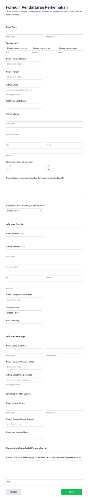 Formulir Pendaftaran Perkemahan