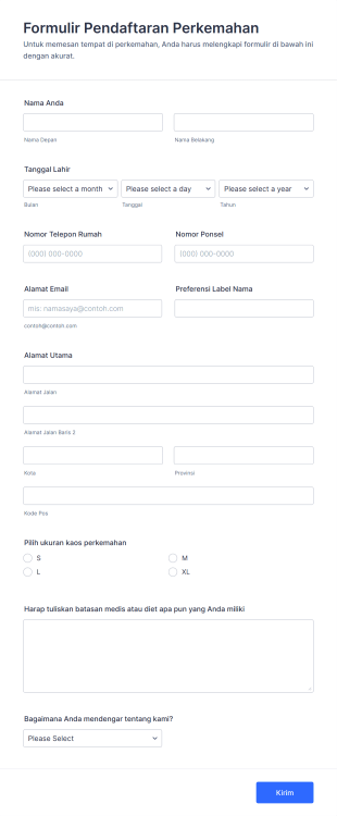 Formulir Pendaftaran Perkemahan Form Template