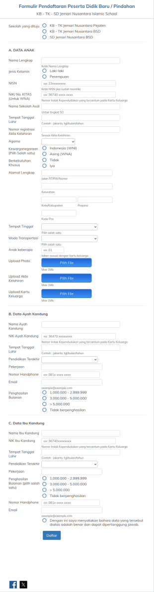 Formulir Pendaftaran Peserta Didik Baru / Pindahan