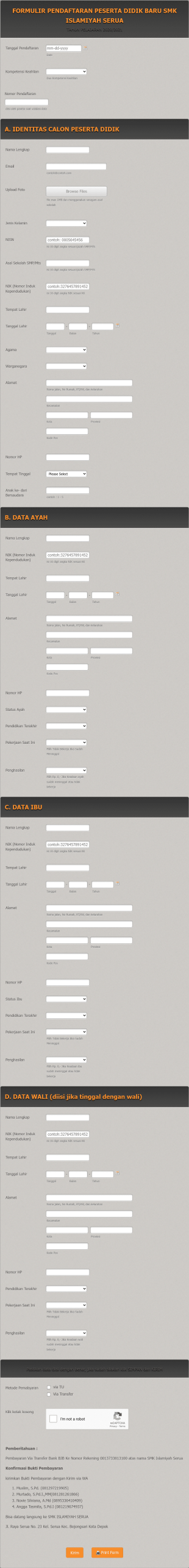 Formulir Pendaftaran Peserta Didik Baru Smk Islamiyah Serua Form Template