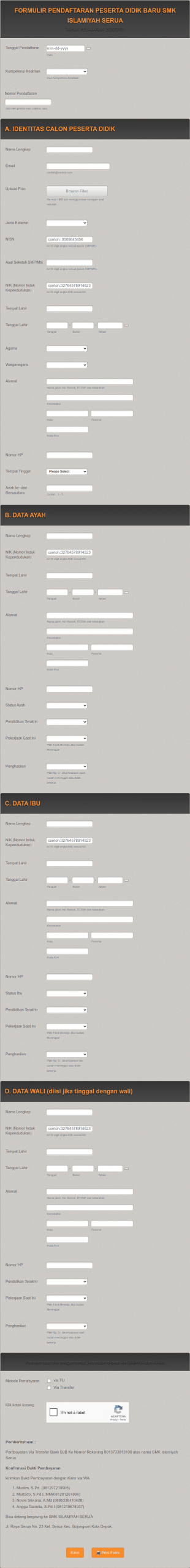 Formulir Pendaftaran Peserta Didik Baru Smk Islamiyah Serua