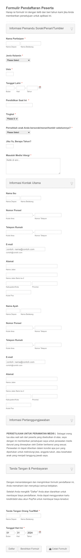 Formulir Pendaftaran Peserta Form Template