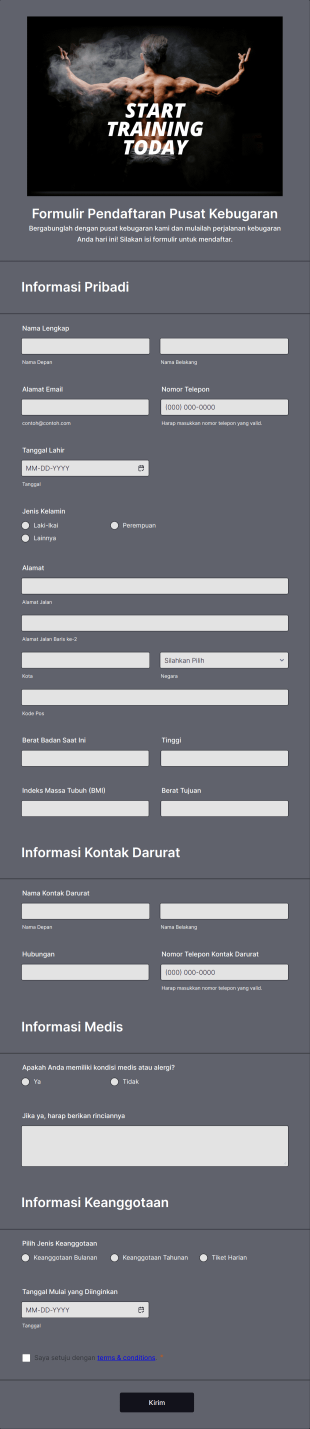 Formulir Pendaftaran Pusat Kebugaran Form Template