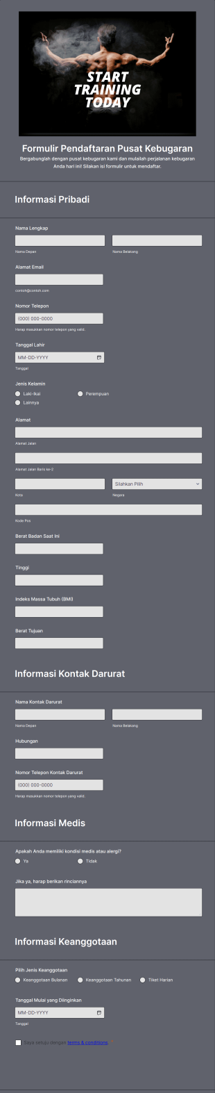 Formulir Pendaftaran Pusat Kebugaran Form Template