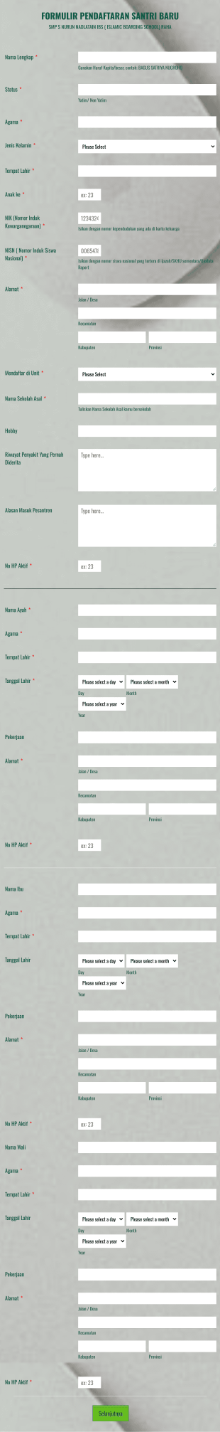 Formulir Pendaftaran Santri Baru 2021