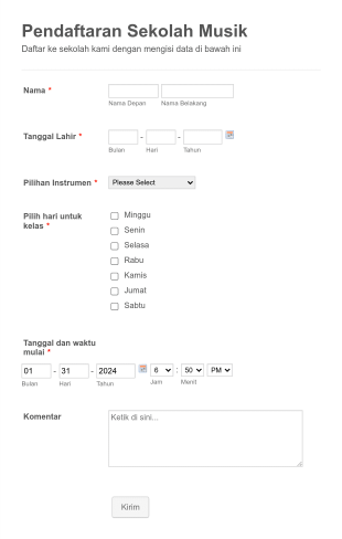 Formulir Pendaftaran Sekolah Musik Form Template