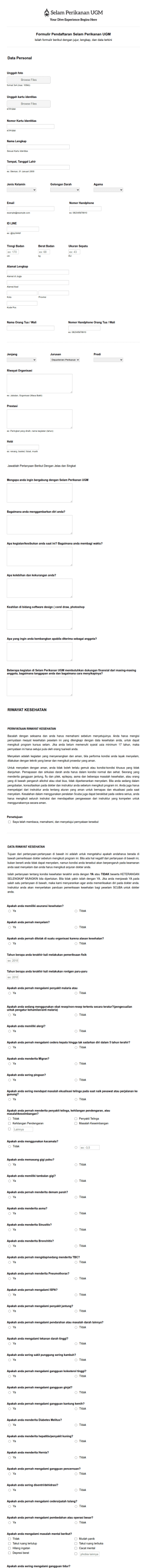 Formulir Pendaftaran Selam Perikanan UGM