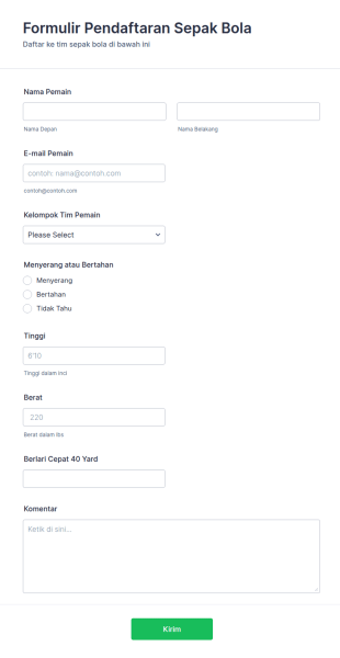 Formulir Pendaftaran Sepak Bola