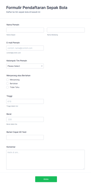 Formulir Pendaftaran Sepak Bola Form Template