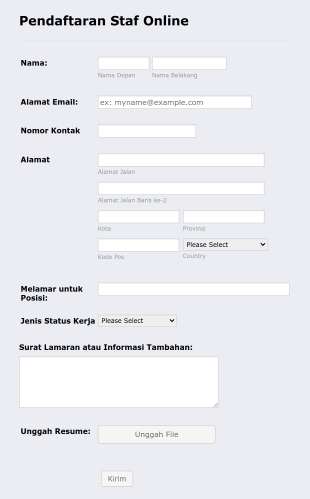 Formulir Pendaftaran Staf Online Form Template