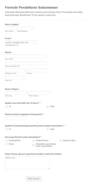 Formulir Pendaftaran Sukarelawan Form Template
