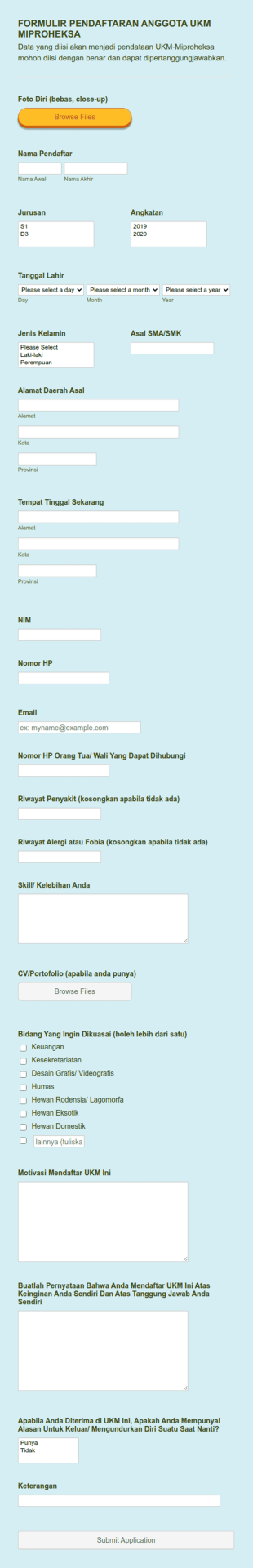 Formulir Pendaftaran UKM Miproheksa 2020/2021