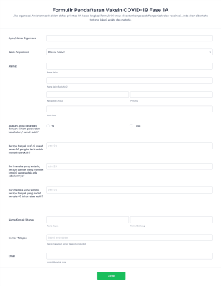 Formulir Pendaftaran Vaksin COVID 19 Fase 1A Form Template