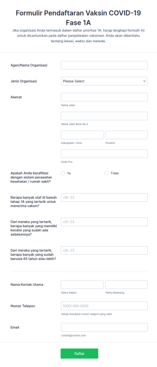Formulir Pendaftaran Vaksin COVID 19 Fase 1A