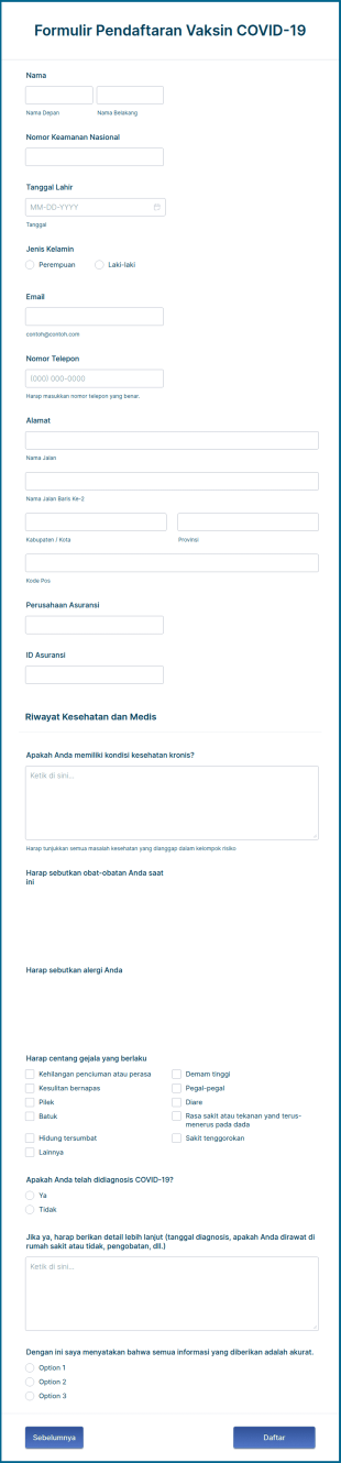 Formulir Pendaftaran Vaksin COVID 19
