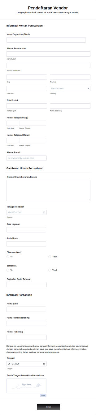 Formulir Pendaftaran Vendor