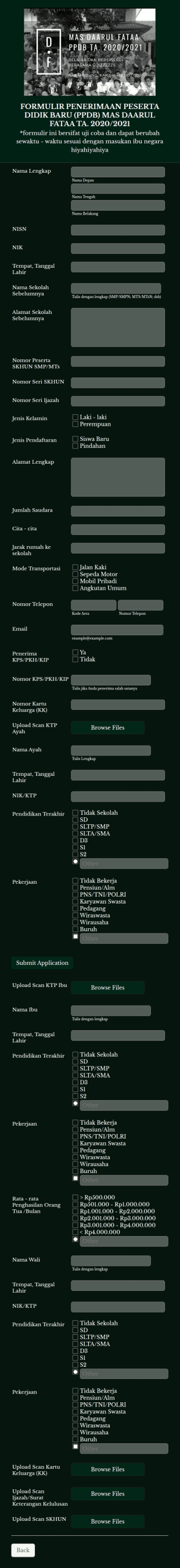 Formulir Penerimaan Peserta Didik Baru (Ppdb) Mas Daarul Fataa Ta. 2020/2021