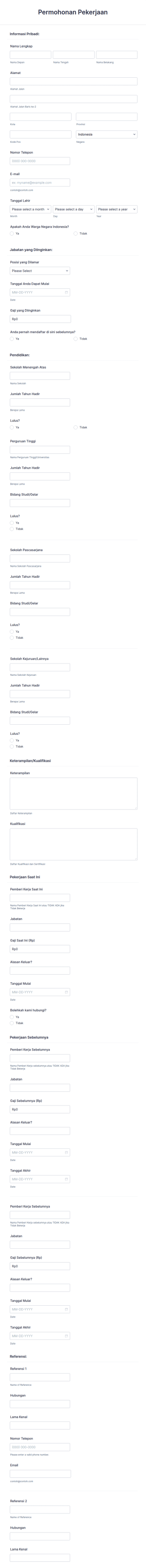 Formulir Penerimaan Rekrutmen